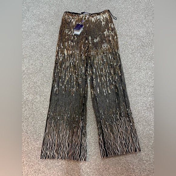Ralph Lauren Collection Embellished Tulle Pants Metallic Sequin Sheer Gold 6 $5K - Picture 12 of 17